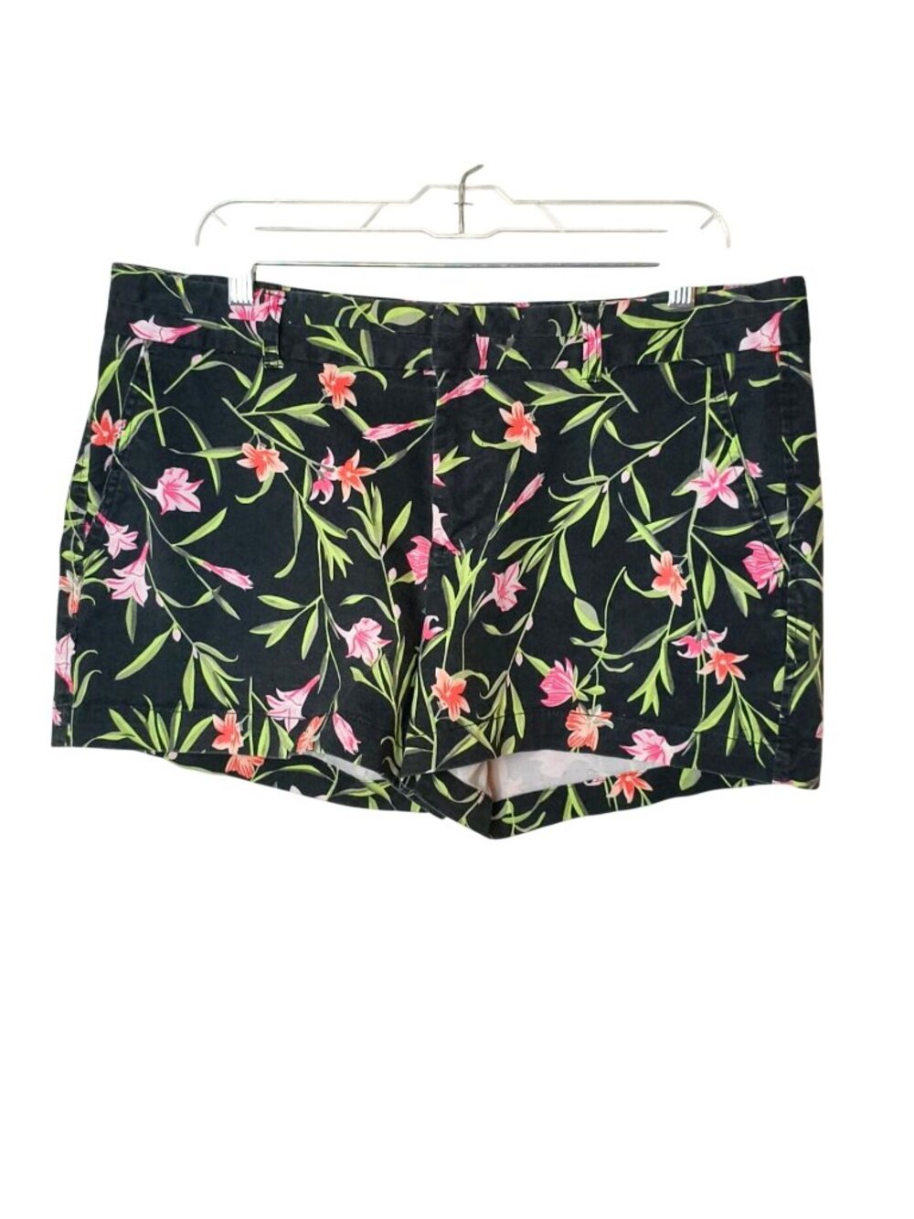 Khakis Gap Womens 14 Chino Shorts Y2K City Black Floral 3" Summer Preppy Cottage